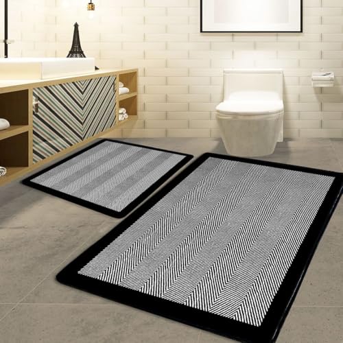 miqna Schwarz-Weiß Gestreiftes 2-teiliges Badezimmerteppich Set –...