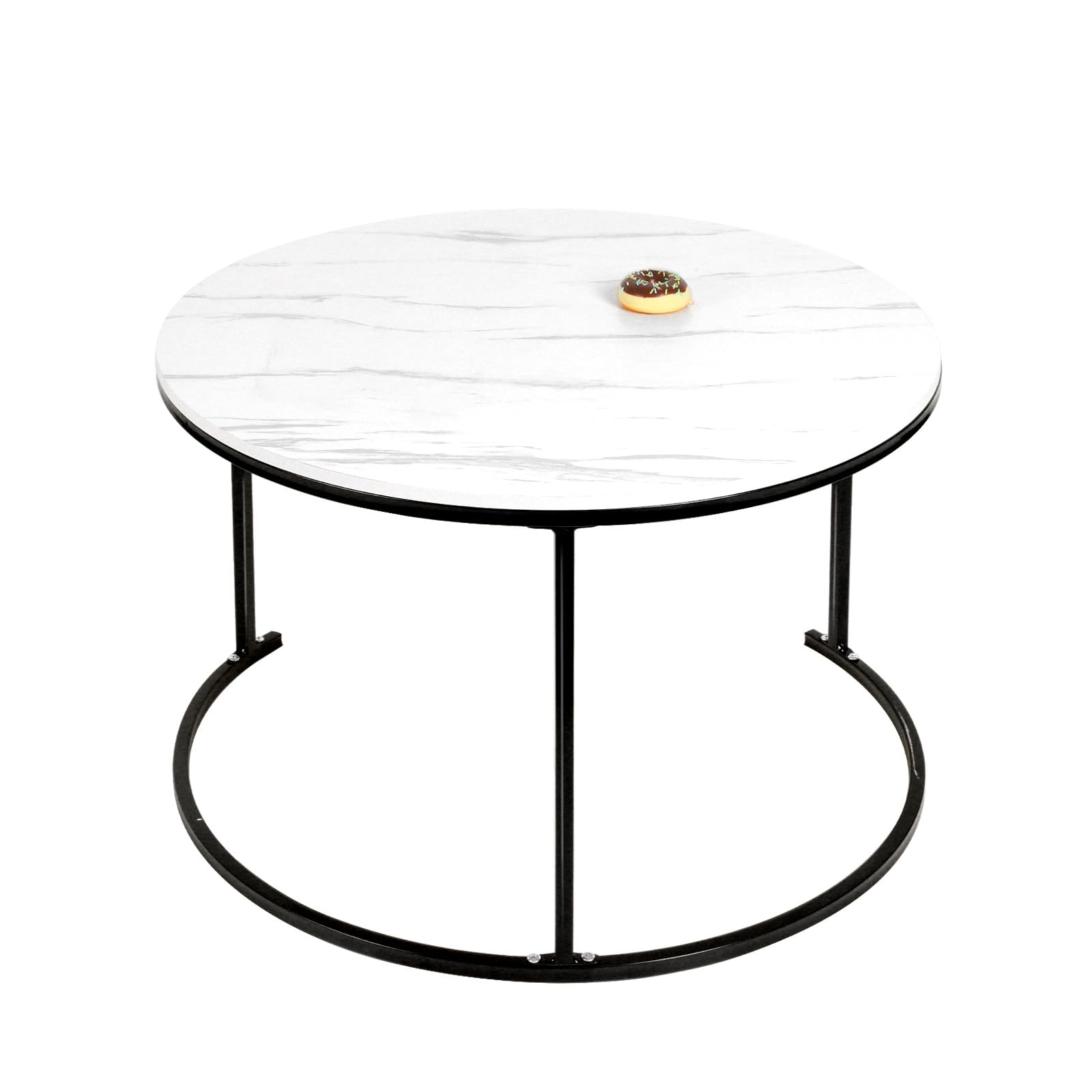 Table Basse Aspect marbre - Table d'appoint pour Salon - Diamètre 40 + 60 cm - Grande Ronde - MDF - pour Salon, Chambre à Coucher, Balcon-B (60 * 60 * 45 et 40 * 40 * 38) Marbre Blanc