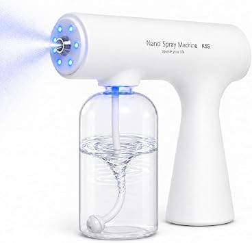 Nano Spray Machine Blue Ray Mist Sprayer Gun Handheld Cordless Rechargeable Atomizer, 350ML Refillable, Single Gear, Fine Mist for Home/Salon/Office/Travel Water-Based Solution Mister White