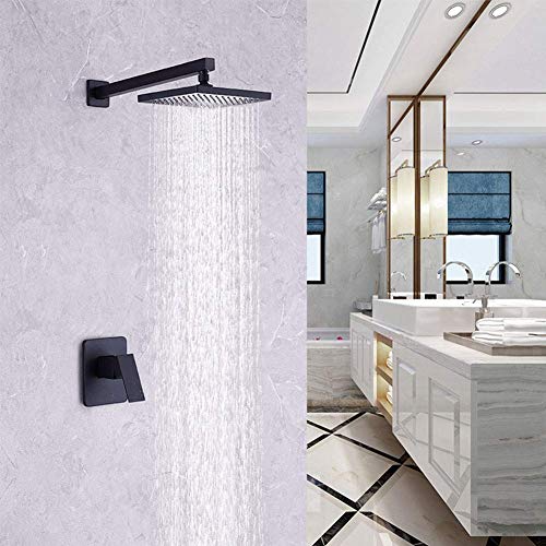 Système de douche en laiton massif avec robinetterie noire mate et ciel de pluie mural