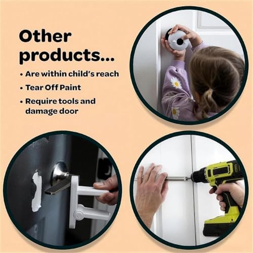 The Snap-On Door Lock Kids Can't Reach or Defeat - No Tools or Adhesives Required, Child Proof Door Lock, Simple Install, Damage-Free Security for Child, Cats & Dogs — view 6