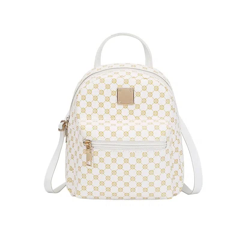 Mochila Feminina Pequena e Linda com Padrão Geométrico Alça Ajustável Fechamento Zíper de Couro PU