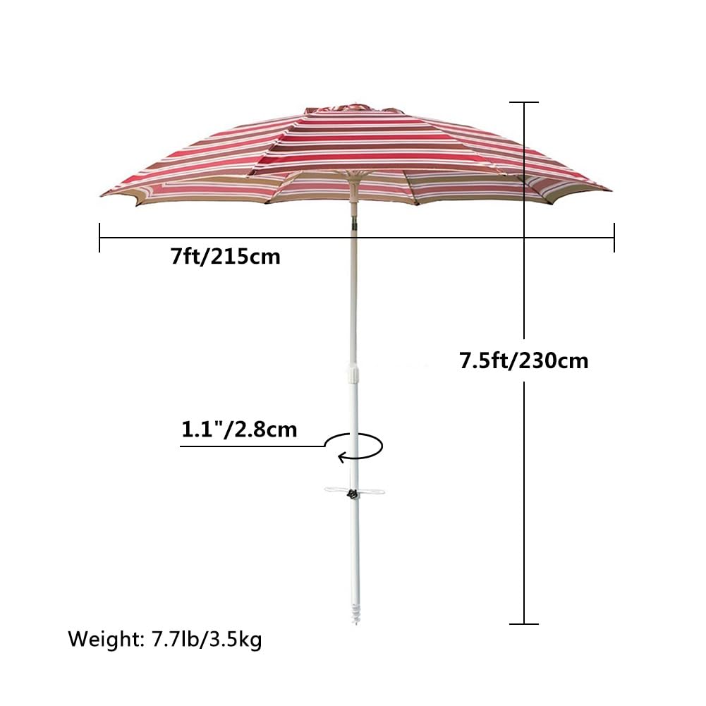Parasol tarasowy 2,1 m, ochrona przed promieniowaniem UV, parasol z aluminiowym drążkiem i regulacją nachylenia, 8 żeber do ogrodu, na plażę i trawnik