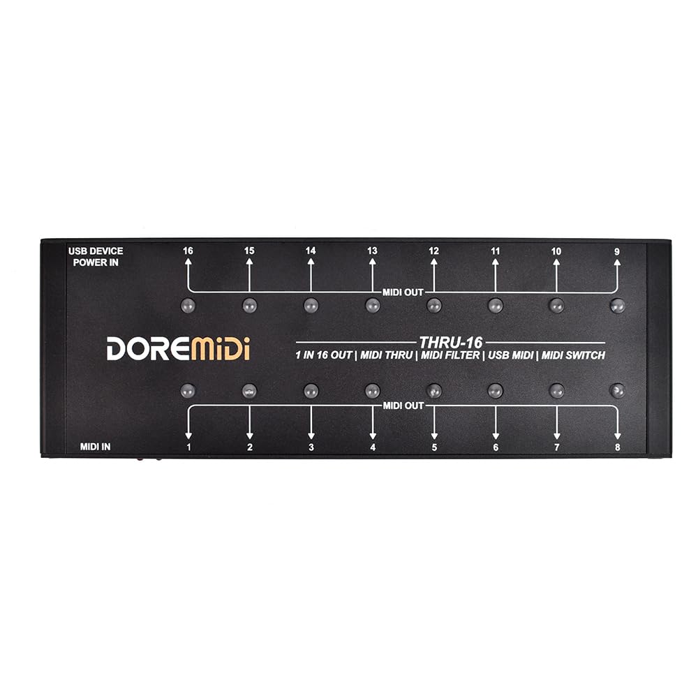 MIDI THRU-16 Box Filter &Switch 1 MIDI input in 16 uscite MIDI e ogni uscita MIDI può modificare filtri MIDI (THRU-16)