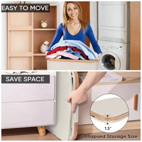 Image of BALEINE Laundry Hamper with Lid, Tall Laundry Baskets with Bamboo Pull Handles, Large Laundry Bin with Internal Support (36 Gal /140L, Beige)