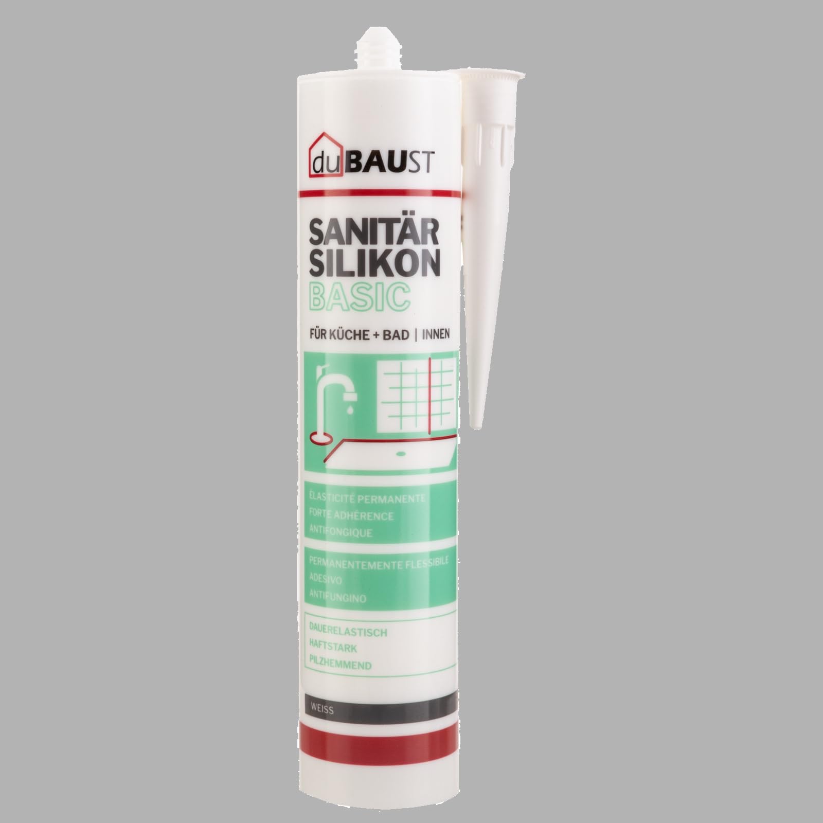 SAB24 Sanitärsilikon Basic elastisch dauernassbeständig schimmelresistent Bad Küche Dusche Feuchträume 300ml Kartusche (grau, 12)