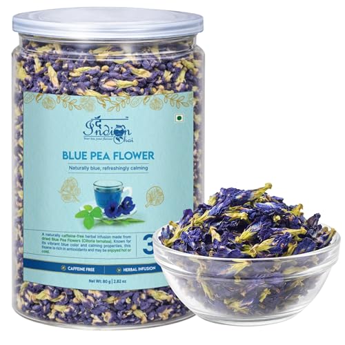 The Indian Chai – Blue Pea Butterfly Flower Herbal Infusion 80g | Aparajita/Clitoria ternatea | Caffeine Free Blue Herbal Tea for Daily Wellness