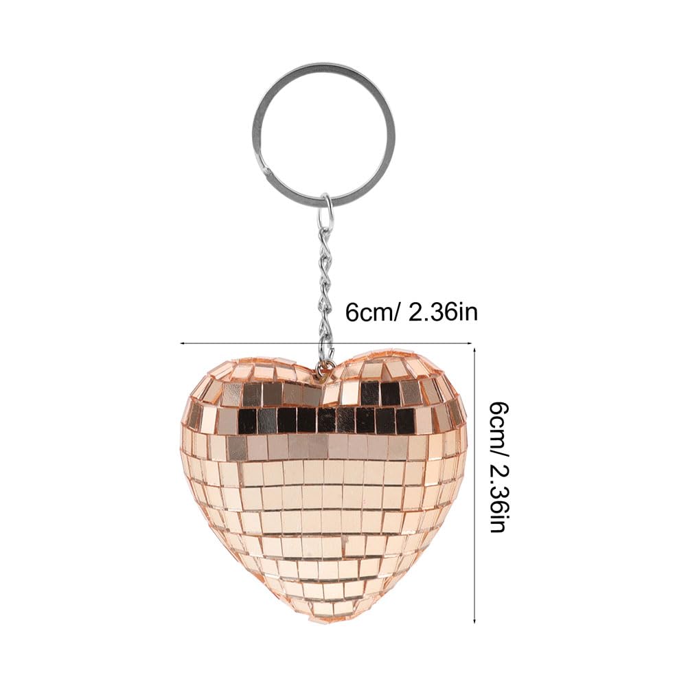 LUOZZY 6 Pcs Mirror Disco Ball Keychains Heart Shaped Disco Ball Keychain Mini Disco Ball Ornaments for Bag Backpack Hanging Charms (Rose Gold)