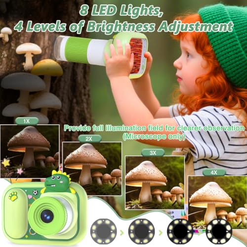 Dinosaur Kids Camera Microscope for Kids Handheld Mini Portable Digital Rechargeable 1000X with 2.4 Screen 1080P 3 in 1 Microscope Photography Recording Age 3-12 Children Students - image 6
