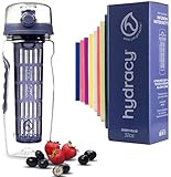 Hydracy Fruit Infuser Water Bottle - 32 Oz Sports Bottle - Full Length Infusion Rod, Time Marker & Insulating Sleeve + 27 Fruit Infused Water Recipes eBook Gift - Blue Berry