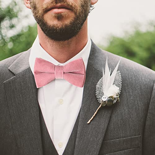 PACGOTH Bow Ties for Men Pre-Tie Bow Ties Vintage Tuxedo Velvet BowTies Cufflinks Pocket Square Sets With Gift Box (Smoked Pink) — view 2