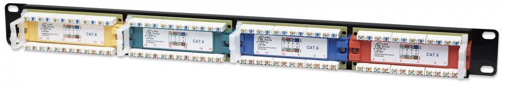 INTELLINET CAT6 Color-Coded Patch Panel, 24-Port, UTP, 1U