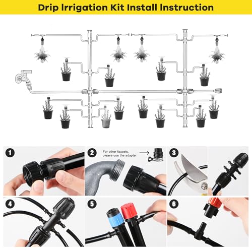 drip irrigation system kit for garden greenhouse amp patio  226ft garden watering system with 14 amp 12 tubing adjustable nozzles barbed fittings amp emitters  perfect for home small farms