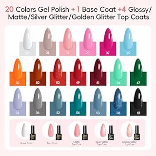 PEACECOLOR 38pz Kit Unghie Semipermanente Completo con U V Lampada, 20 Colori Kit Semipermanente Unghie, 5 Base e Top Coat Glitter Opaco Strumenti per Manicure per Donne