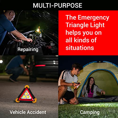 Thehitdeal Multifunctional Emergency Warning Triangle - Safety Signal Light, Essential For Vehicle Accident/Repairing/Hazard/Camping/Hiking; Led Flood Light, Water-Resistant, Shockproof & Portable #TOP2