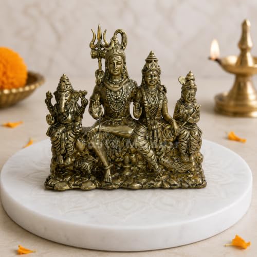Image of Brass Shiv Parivar Idol, Vastu Remedy for Family Harmony (3.5 Inch, 250 g)