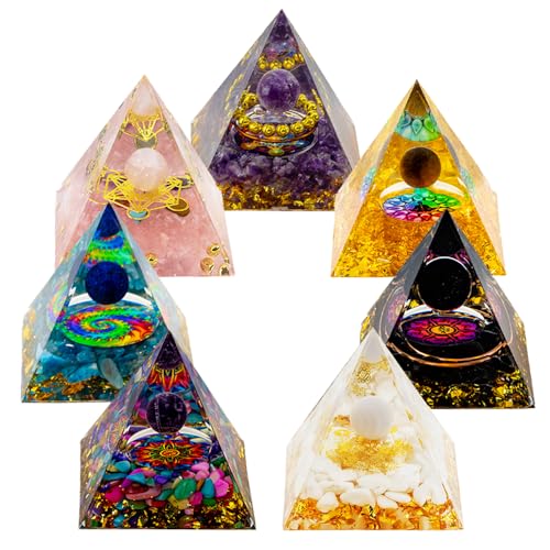 2inches Pyramid Decor Natural Crystal Energy Generator Pyramid Chakra Energy Crystal Pyramid Yoga Meditation Tool for Home Decoration Fengshui Ornaments Gift(2 inches-7 PCS)