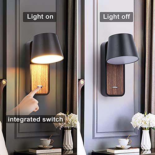 BarcelonaLED Applique murale LED de lecture noire avec interrupteur sur base en bois Spot orientable 6 W 2700 K pour lit tête de salon - Image 6