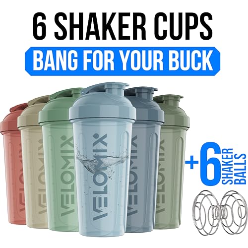 Image of VELOMIX 6 Pack 28oz Protein Shaker Bottle for Protein Mixes, Muted Pastel