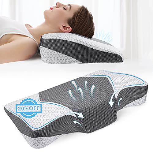 Mkicesky Neck Pillow for Sleeping, Cervical Memoery Foam Pillow, Ergonomic Neck Support Pillow, Contour Pillow for Neck and Shoulder Pain, Orthopedic Sleeping Pillow for Back Side and Stomach Sleeper