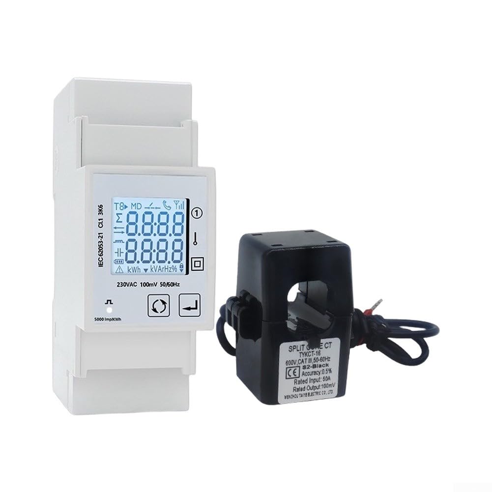 Contatore di corrente su guida DIN monofase RS485 contatore di energia | RS485 Comunicazione, monofase, esterno per ct, monitoraggio solare PV, dati in tempo reale