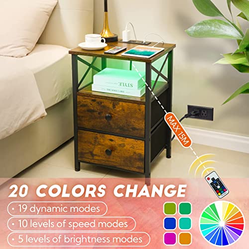 Amhancible Led Nightstands Set Of 2, End Tables Living Room With Fast Charging Station, Modern Side Table With Usb C Port And Outlet, Black Night Stand With Drawers For Bedroom Het052Lbr #TOP2