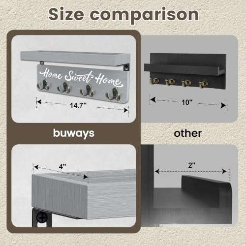 buways Key Holder Wall Mount with 8 Hooks and Cozy Home Sign (Gray) - Image 2