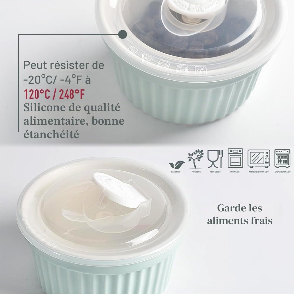 homEdge Lot de 6 ramequins en porcelaine avec couvercle, 240 ml, bol à crème glacée, pour crème brûlée, tasse à soufflé, pour pâtisserie, noir