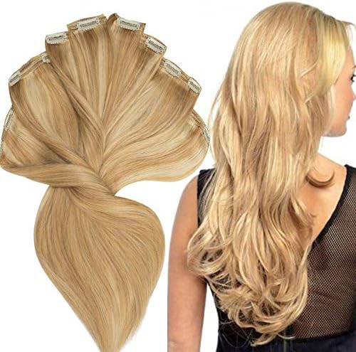 200g Real Triple Weft Extra Thick Clip in 100% Remy Human Hair Extensions Full Head (14 inch 7.05Oz #18P613 Ash Blonde/Bleach Blonde) 8 Pcs Set Grade 10A Natural Hair Pieces Long Straight for Women