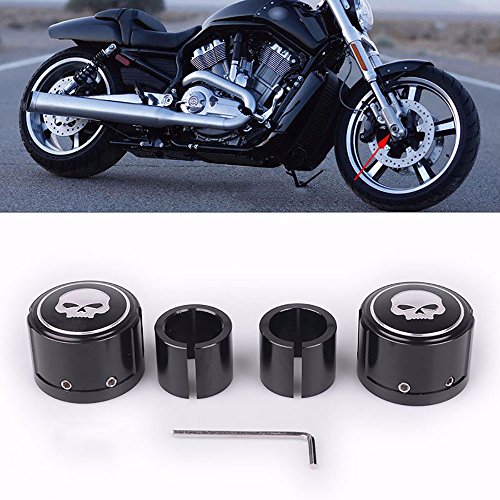Frenshion Compatible for 2pcs Black Skull Front Axle Nut Cover Cap CNC Aluminum Rear Axle Nut Covers Bolt Kit For Harley Davidson VRSC XG