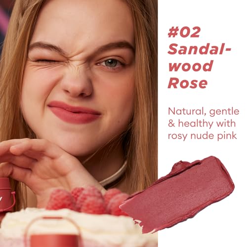 Image of ITY Velvet Matte Finish Lip Stain-Mousse Textured Pudding Pot Lip Clay with Brush, Nude Shade, Dual-Use as Lipstick and Blush, Conceals Lip Lines, Rich Pigment, 0.21 oz (6g) in Sandalwood Rose