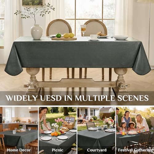 Image of Softalker Vinyl Tablecloth Rectangle, Outdoor 100% Waterproof Oil Proof Plastic Edge Binding Table Cloth, Heavy Duty Thick Wipeable PVC Table Covers for Picnic Dining Party - 54 x 120 Inch, Black