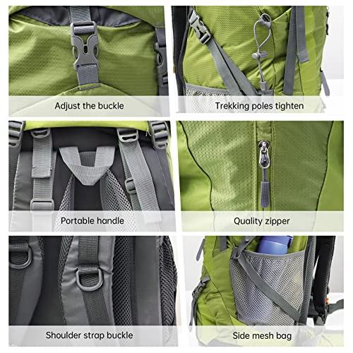 King'sguard Hiking Backpack For Men And Women 70L+5L Waterproof Lightweight Camping Daypack With Rain Cover For Outdoor Travel Mountaineering - Frameless (Green) #TOP6