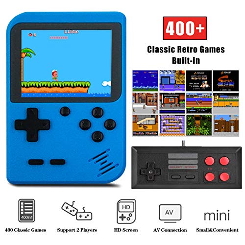 Consola de juegos portátil, JIAYIDA Mini consola de juegos retro para niños, con 400 juegos clásicos de NES FC, Salida de TV AV, Batería recargable 800mAh, Muy buen regalo de cumpleaños/Navidad (Azul)