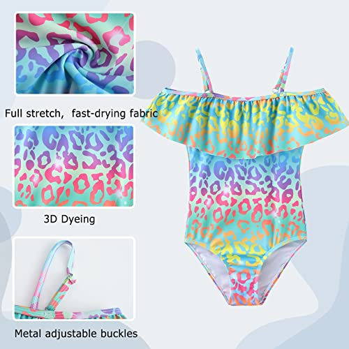 Image of Girls One Piece Swimsuits Off Shoulder Bathing Suit Kids Hawaiian Floral Swimwear 3-16 Years
