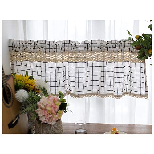 Café rideau check plaid en coton lin | Cantonnière 140x180cm - 5