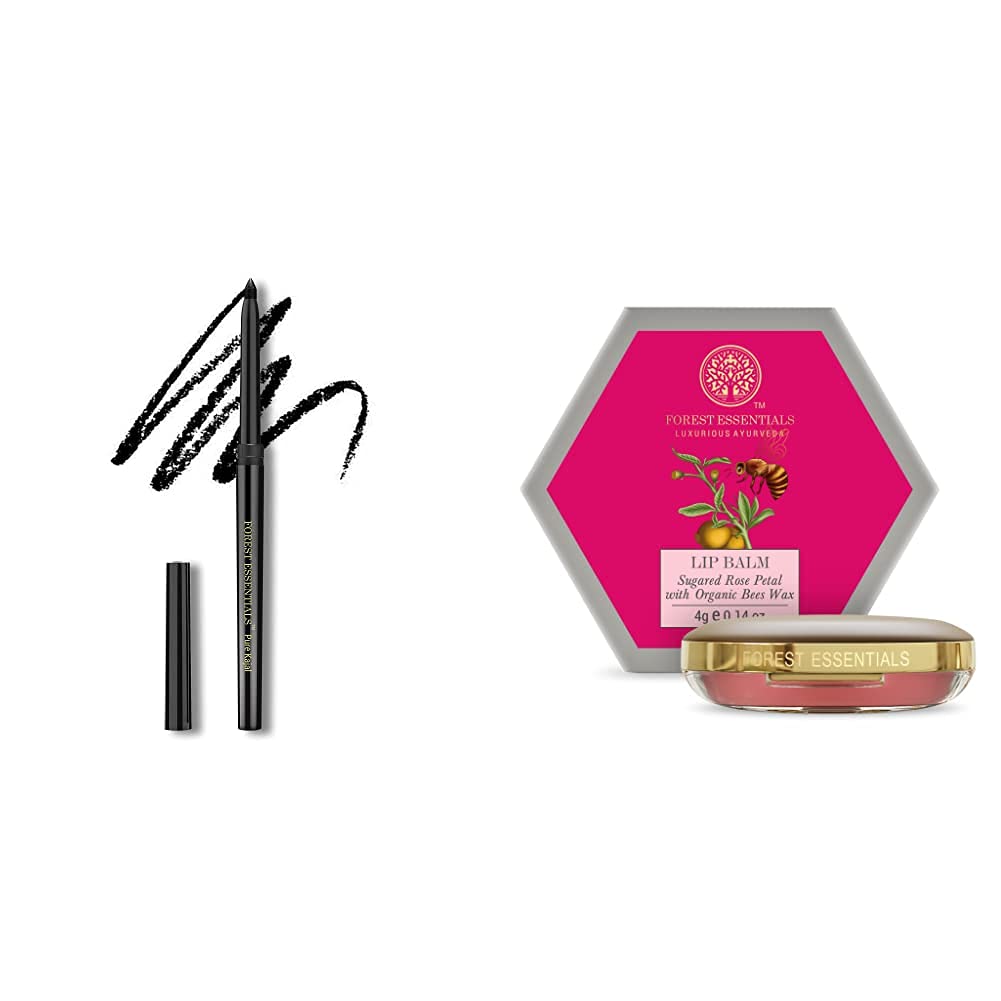 Forest Essentials Charcoal Black Gulaab Khaas Kajal 0.30g & Forest Essentials Luscious Sugared Rose Petal Lip Balm, 4g-picture-10
