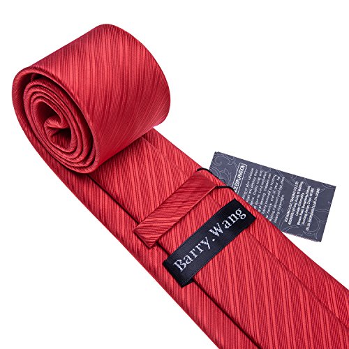 Image of Barry.Wang Solid Striped Tie for Men Silk Necktie Pocket Square Cufflinks Formal Wedding Party Business