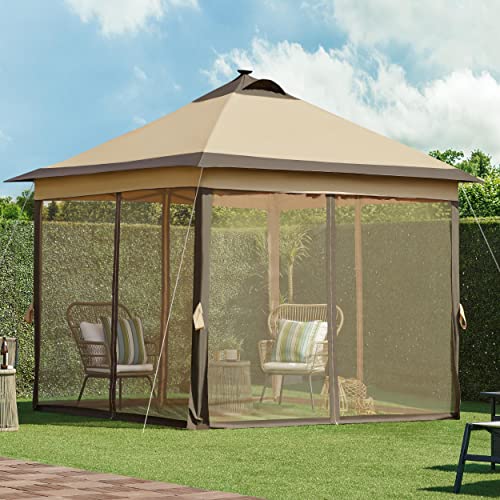 image for Yaheetech 11'x11' Pop Up Gazebo Instant Tent with Solar LED Lights & Z