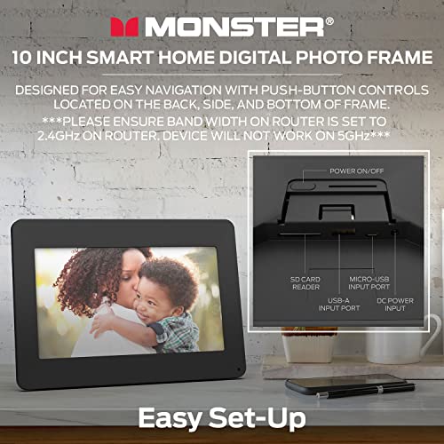Monster Smart Home 16 Gb Digital Photo Frame, High Definition 1280P Smart Picture Frame-10 Inch #TOP3