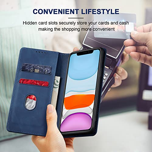 Image of Jasonyu Flip Wallet Case for iPhone 11,Leather Magnetic Folio Cover with Card Holder,Kickstand - TPU Shockproof Durable Protective Phone Case,Blue