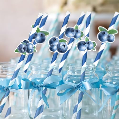 50 pitillos de papel azul con diseño de arándano miniatura 6