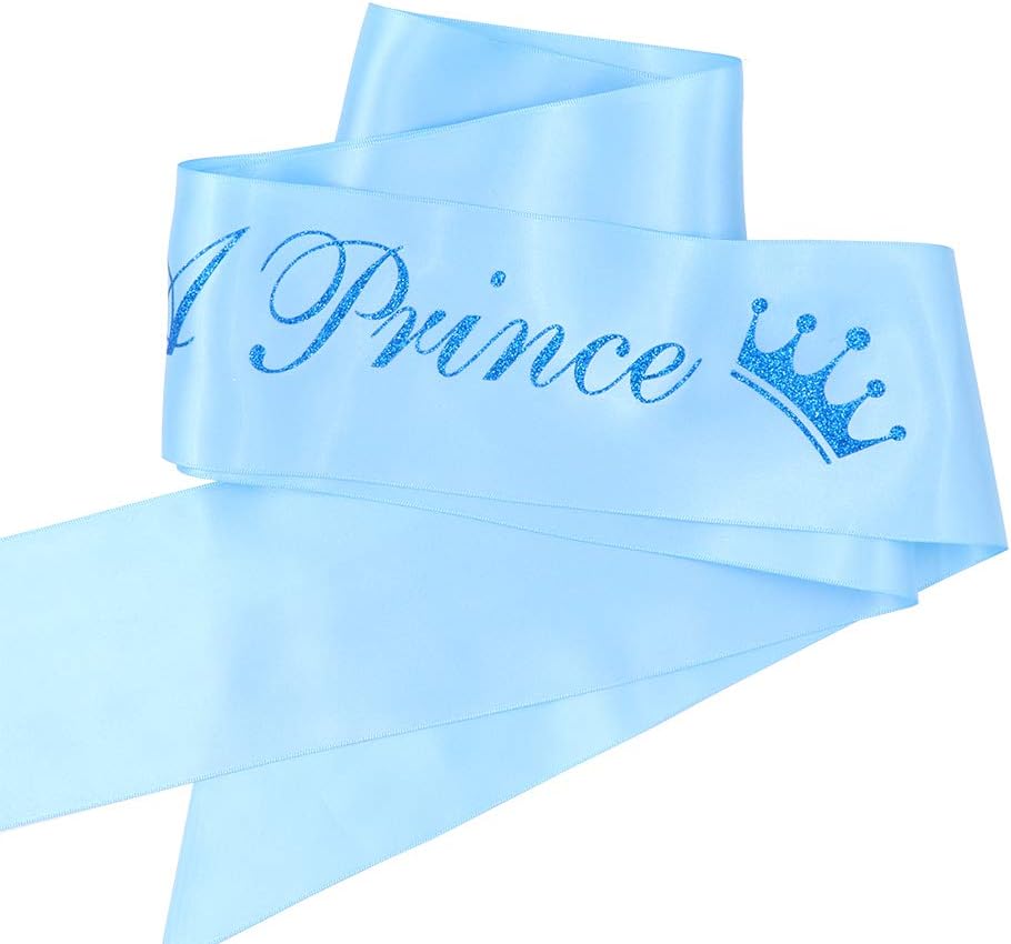 "Growing a Prince" Sash & Flower Crown & Daddy to be Button Pin Kit - Baby Shower Sash Prince Baby Boy Shower Baby Sprinkle (Blue)