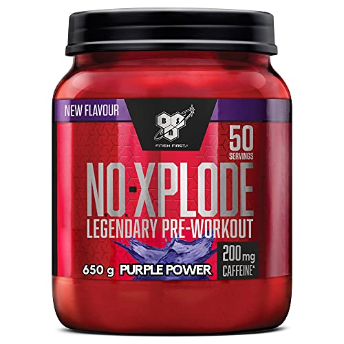 BSN NO-Xplode Polvo Preoperatorio, Suplemento Deportivo con Cafeína, Aminoácidos, Vitamina C y Zinc, Purple Power, 50 Porciones, 650 g, El Envase Puede Variar