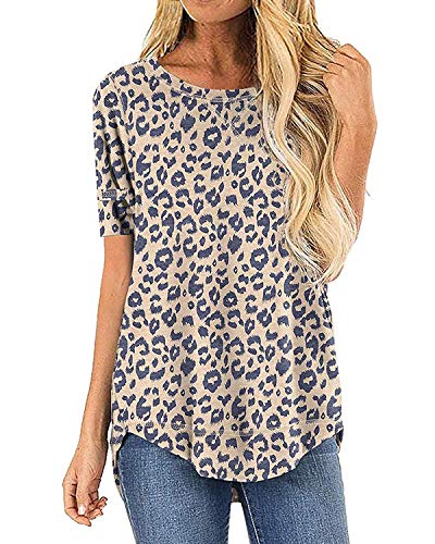 Women's Casual Comfort Tunic Loose Fitting Short Sleeve Tops Cute Flare Blouse(XXL,B-Leopard Print)