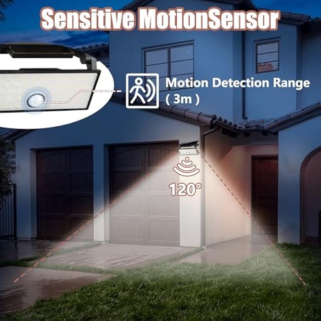 Solar Lights Outdoor 2 Pack, 700 Lumens 6500K, Handheld Motion Sensor Security Lights with Quick Charge, 360¡« Rotatable, IP65 Waterproof, 3 Modes for Garden/Garage/Walking Dog