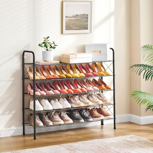 Image of Hoctieon 5 Tier Mesh Style Shoe Rack, Entryway Shoe Shelf, Shoe Storage Organizer, Shoe Rack for Closet, Space Save for Bathroom, Garage, Hallway, Bedroom, Living Room, Black