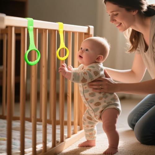 5pcs baby pull up rings - premium pull up handles standing walker tool - plastic walking exercises assistant rings for infants babies toddler - ergonomic handles - 5 colors