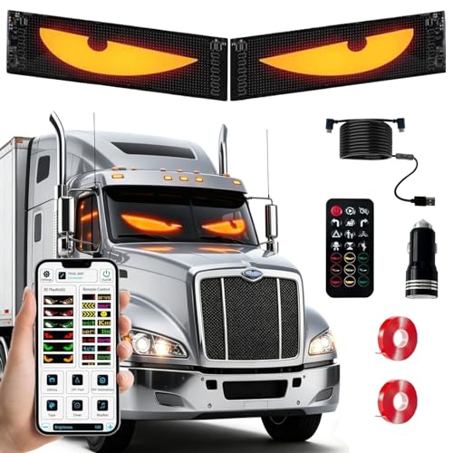 2PCS 23.6x4.72 Synchronized Devil LED Eyes Full Color Programmable LED Matrix Panel with APP & Remote Control DIY Electra Windshield Light for Car & Truck