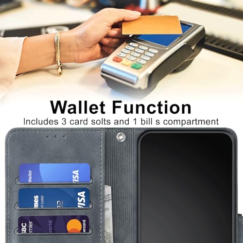 Image of Flip Wallet Case for Samsung Galaxy S25 FE PU Leather Gray Purple | RFID Blocking 3 Card Slots, Built-in Kickstand, Shockproof Protective Flip Phone Cover for Samsung S25 FE